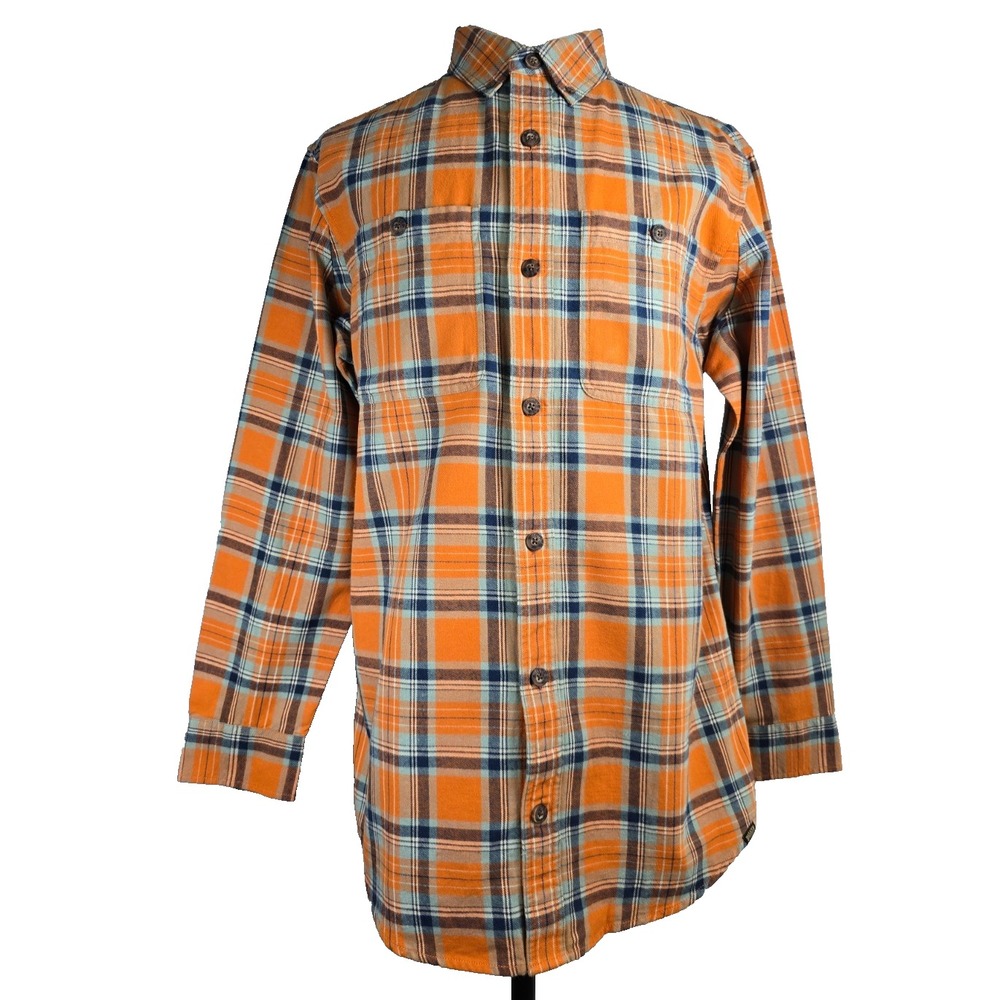 Duluth Trading Co Mens Shirt Medium Orange Plaid Flannel Long Sleeve Button Down